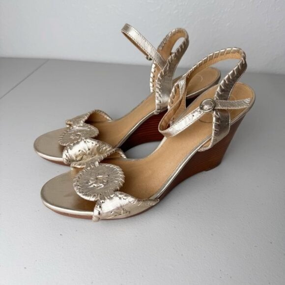 Jack Rogers Luccia stardust gold wedge heeled sandals ankle strap 10 - Picture 2 of 11